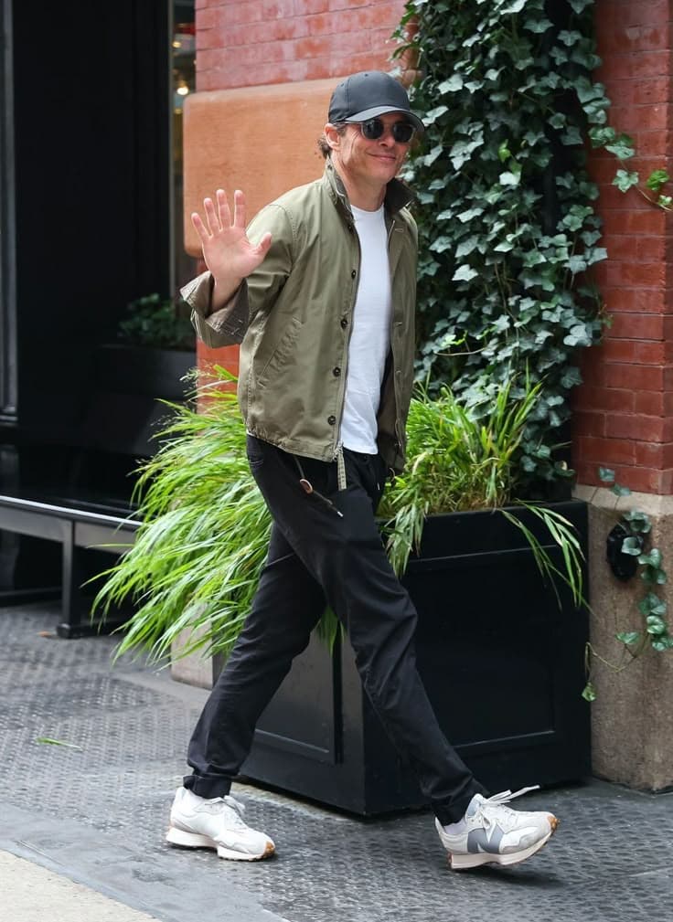 James Marsden’s Olive Jacket & Black Chinos Outfit