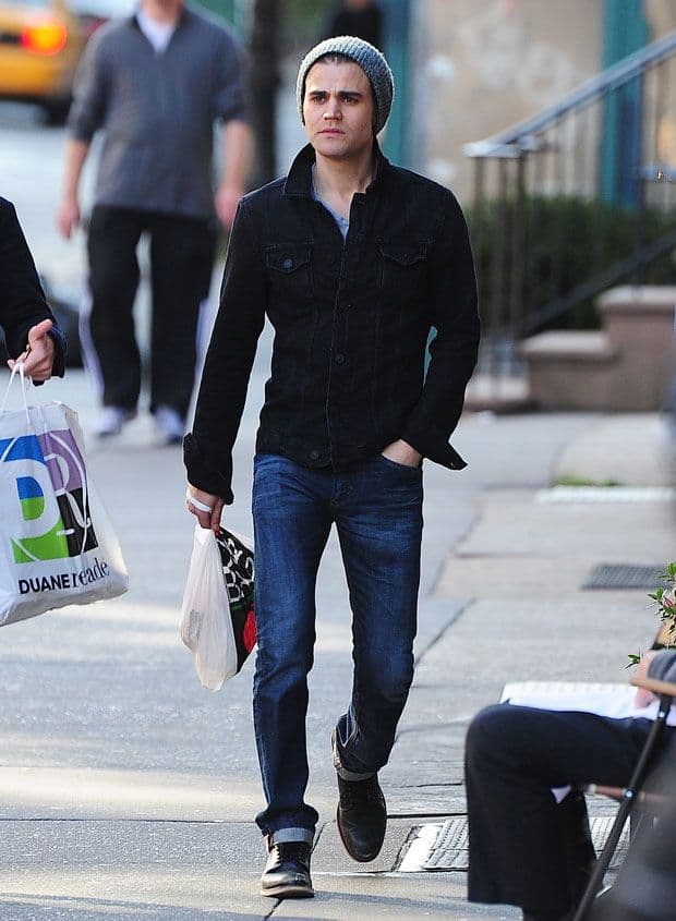 Paul Wesley’s Black Denim Jacket & Cuffed Jeans Outfit