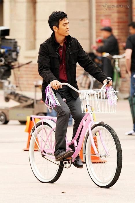 John Cho’s Black Field Jacket & Burgundy Shirt Outfit