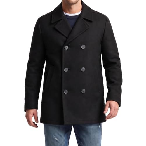 Black double-breasted peacoat
