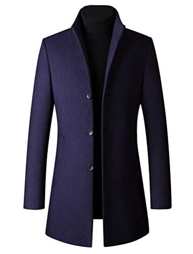 Navy single-breasted wool-blend overcoat