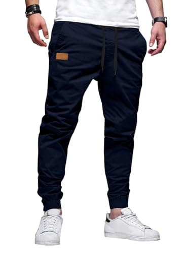 Midnight-blue cotton-twill chino joggers