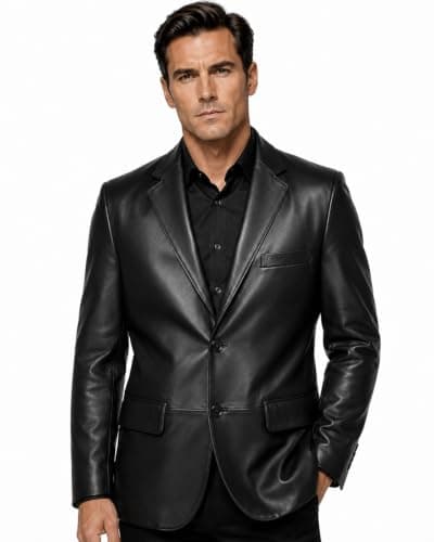 Black lambskin leather blazer