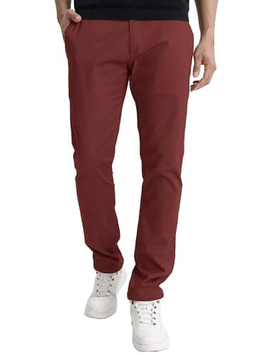 Rust-red flat-front pants