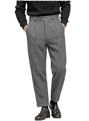 Gray herringbone wool-look trousers