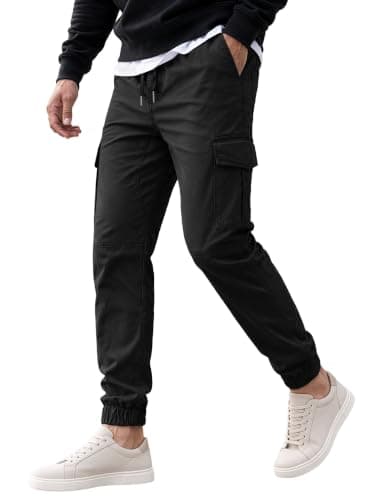 Black cotton cargo joggers