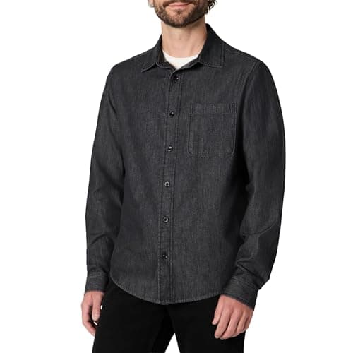 Black-wash denim button-down shirt