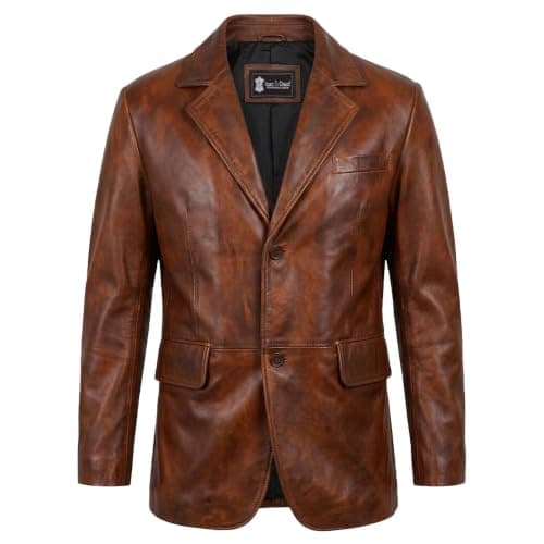 Distressed-brown lambskin leather blazer