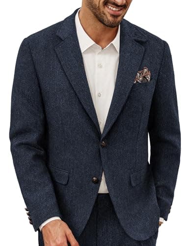Navy herringbone wool-blend blazer