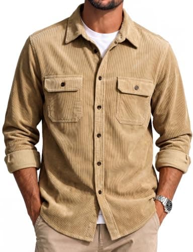 Tan corduroy shirt jacket