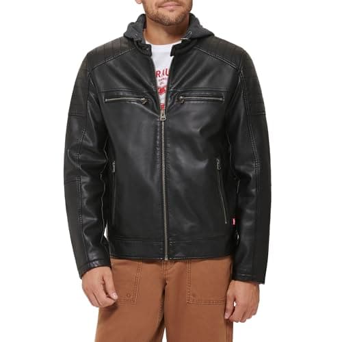 Black faux-leather racer jacket