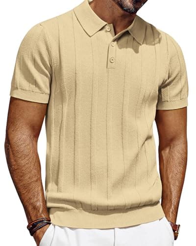 Cream textured knit polo