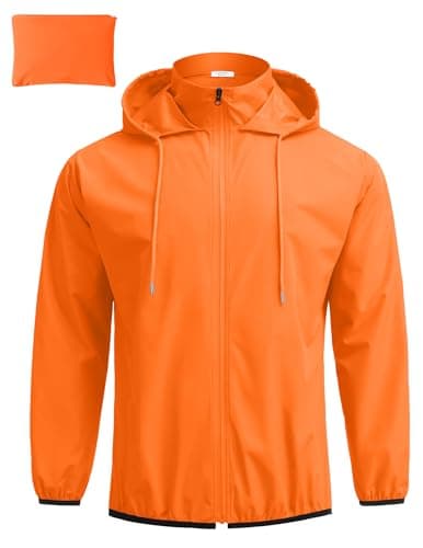 Orange packable rain jacket