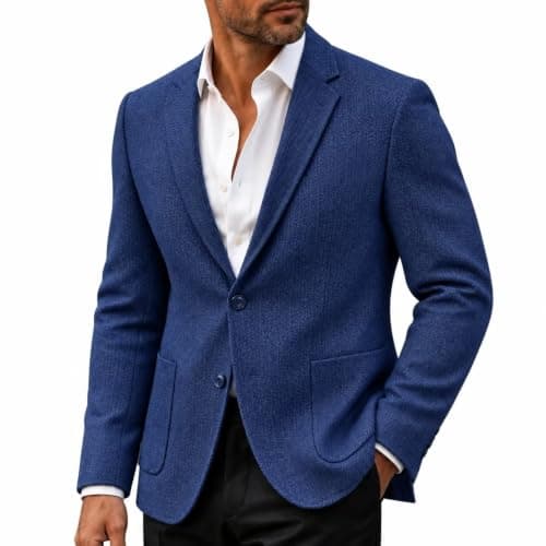 Navy British wool-blend herringbone blazer