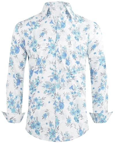 Blue-and-white floral long-sleeve shirt