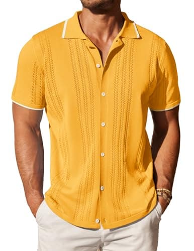 Yellow textured knit polo