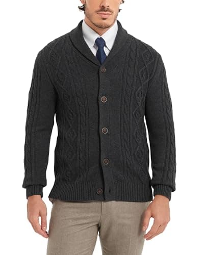 Charcoal shawl-collar cable cardigan
