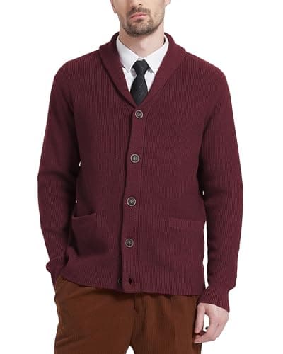 Burgundy shawl-collar cardigan