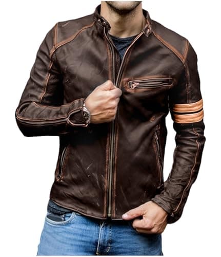Brown lambskin café-racer jacket