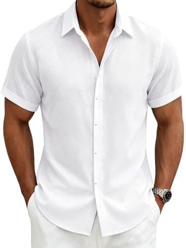 White 5XL linen-blend shirt