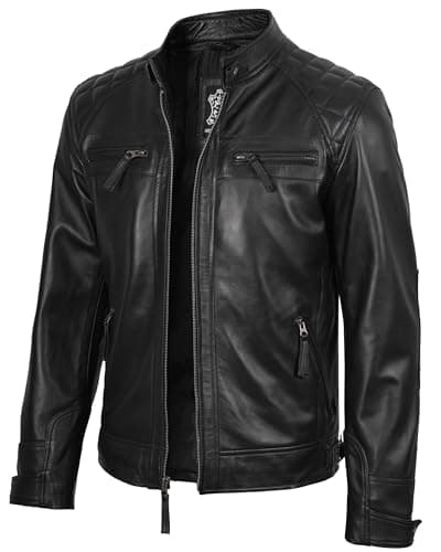 Black quilted lambskin moto jacket