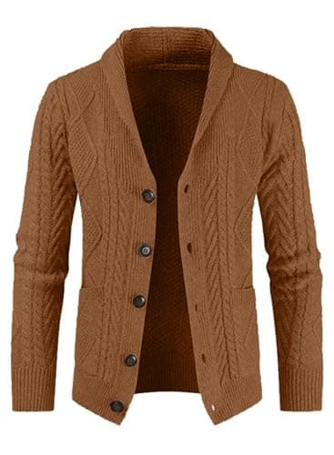 Brown wool-blend shawl cardigan