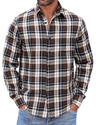 Brown-and-black plaid flannel shirt