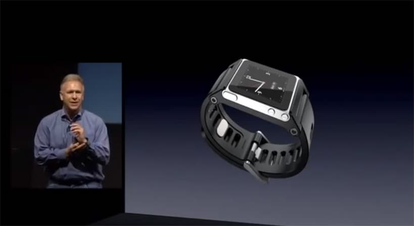 Apple keynote slide showing the iPod nano used as a watch