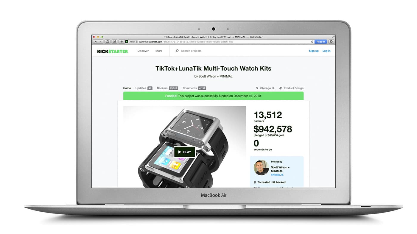 TikTok and LunaTik crowdfunding campaign on Kickstarter