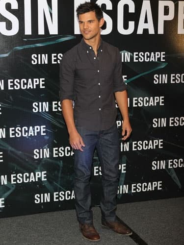 Taylor Lautner’s Charcoal Shirt & Brown Brogues Outfit
