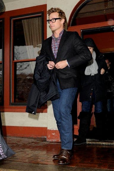 Simon Baker’s Black Blazer & Checked Shirt Outfit