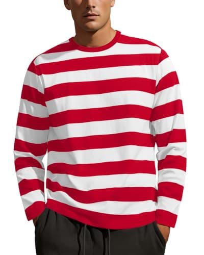 Red-and-white horizontal striped long-sleeve tee