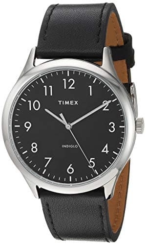 Black-Dial Leather-Strap Watch