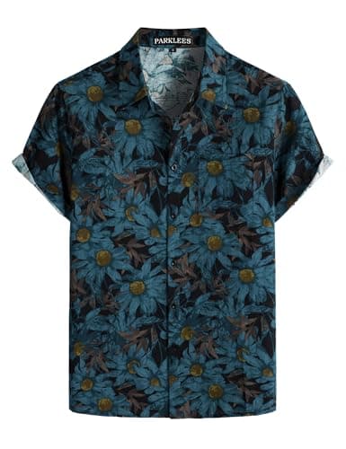 Blue sunflower-print short-sleeve shirt