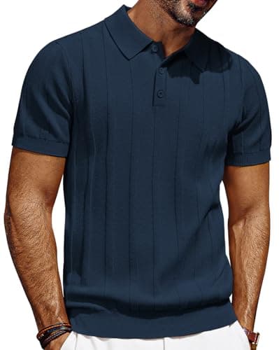 Navy textured knit polo