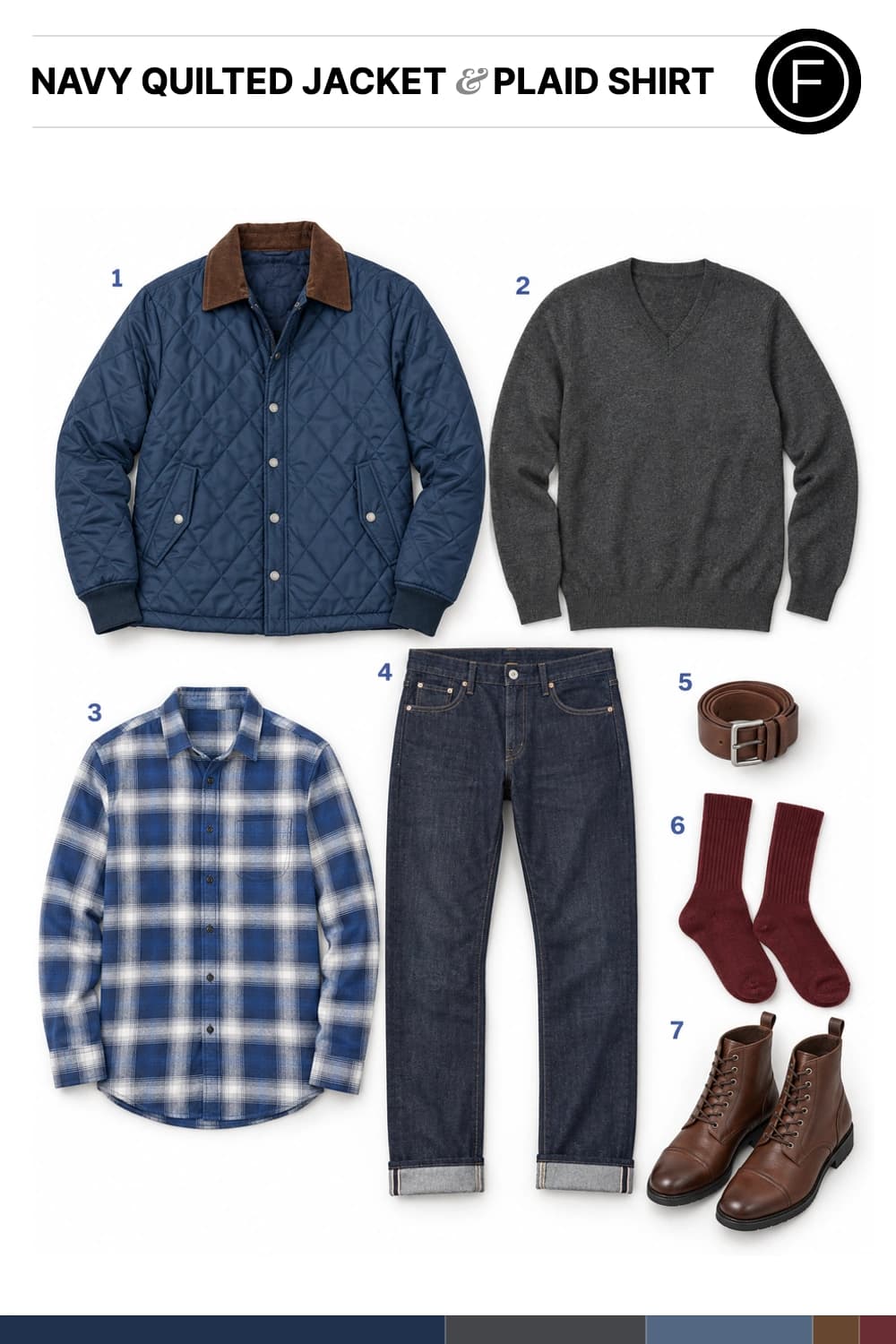 Ben Affleck’s Navy Quilted Jacket & Plaid Shirt Outfit