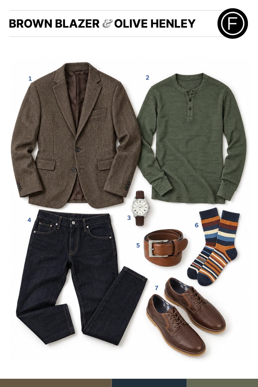 Channing Tatum’s Brown Blazer & Olive Henley Outfit