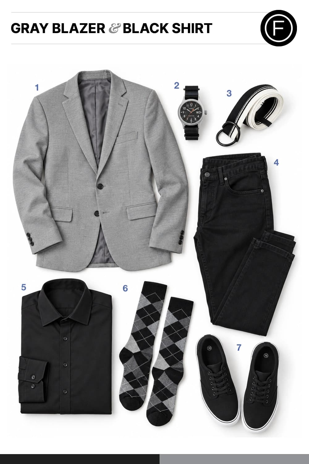 Liam Hemsworth’s Gray Blazer & Black Shirt Outfit