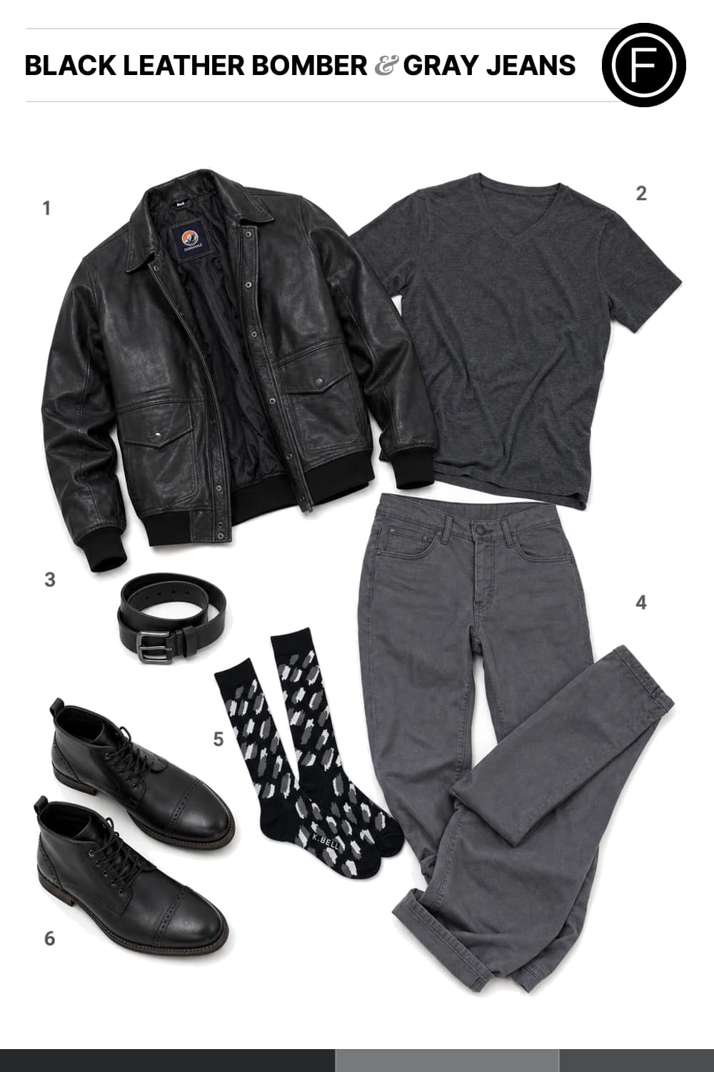 Dylan O’Brien’s Black Leather Bomber & Gray Jeans Outfit