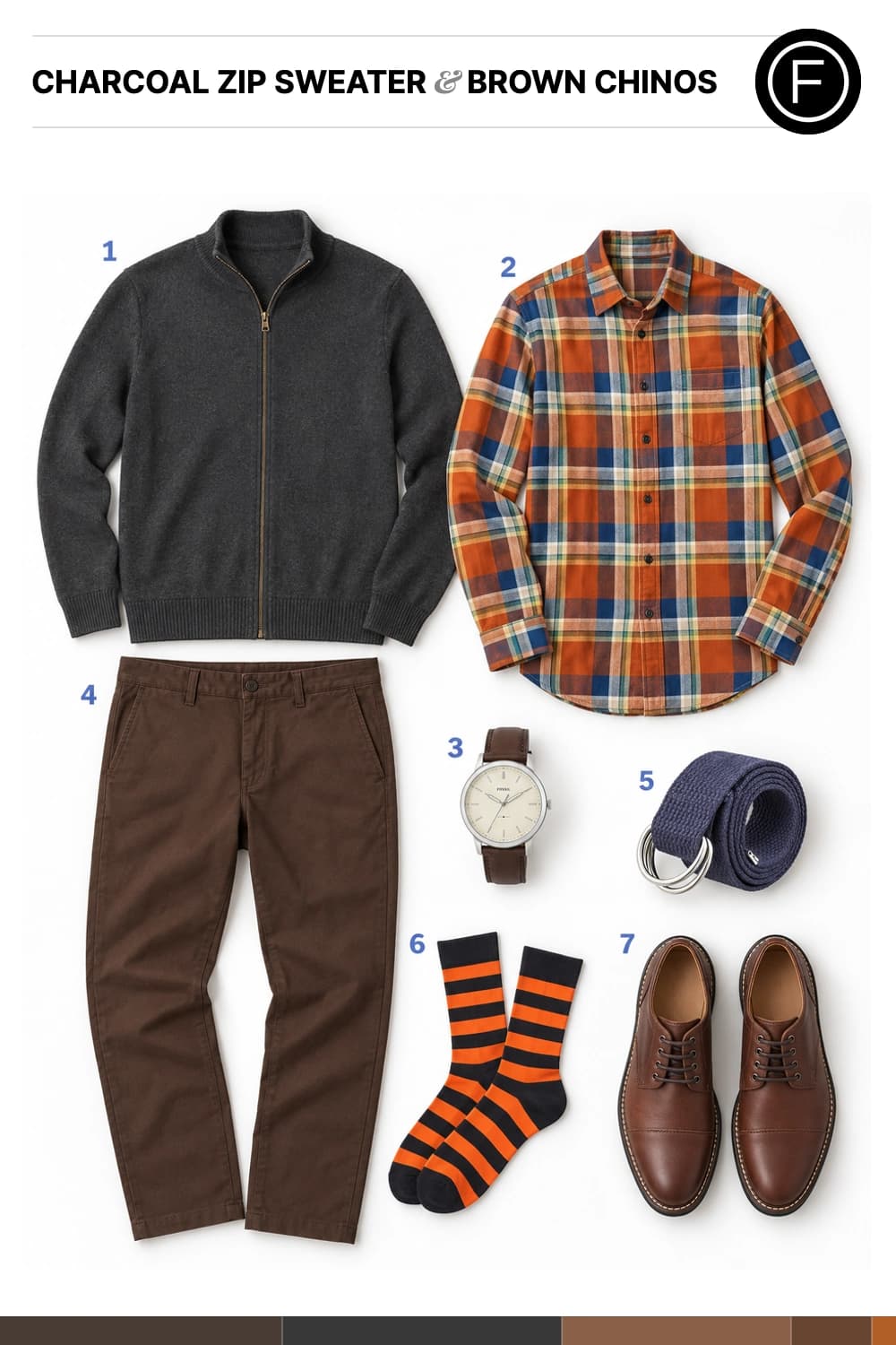 Jason Sudeikis’s Charcoal Zip Sweater & Brown Chinos Outfit