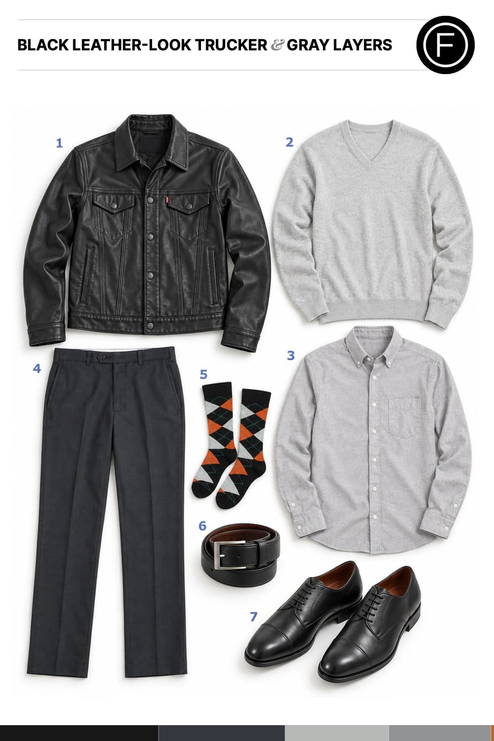 Justin Timberlake’s Black Leather-Look Trucker & Gray Layers Outfit