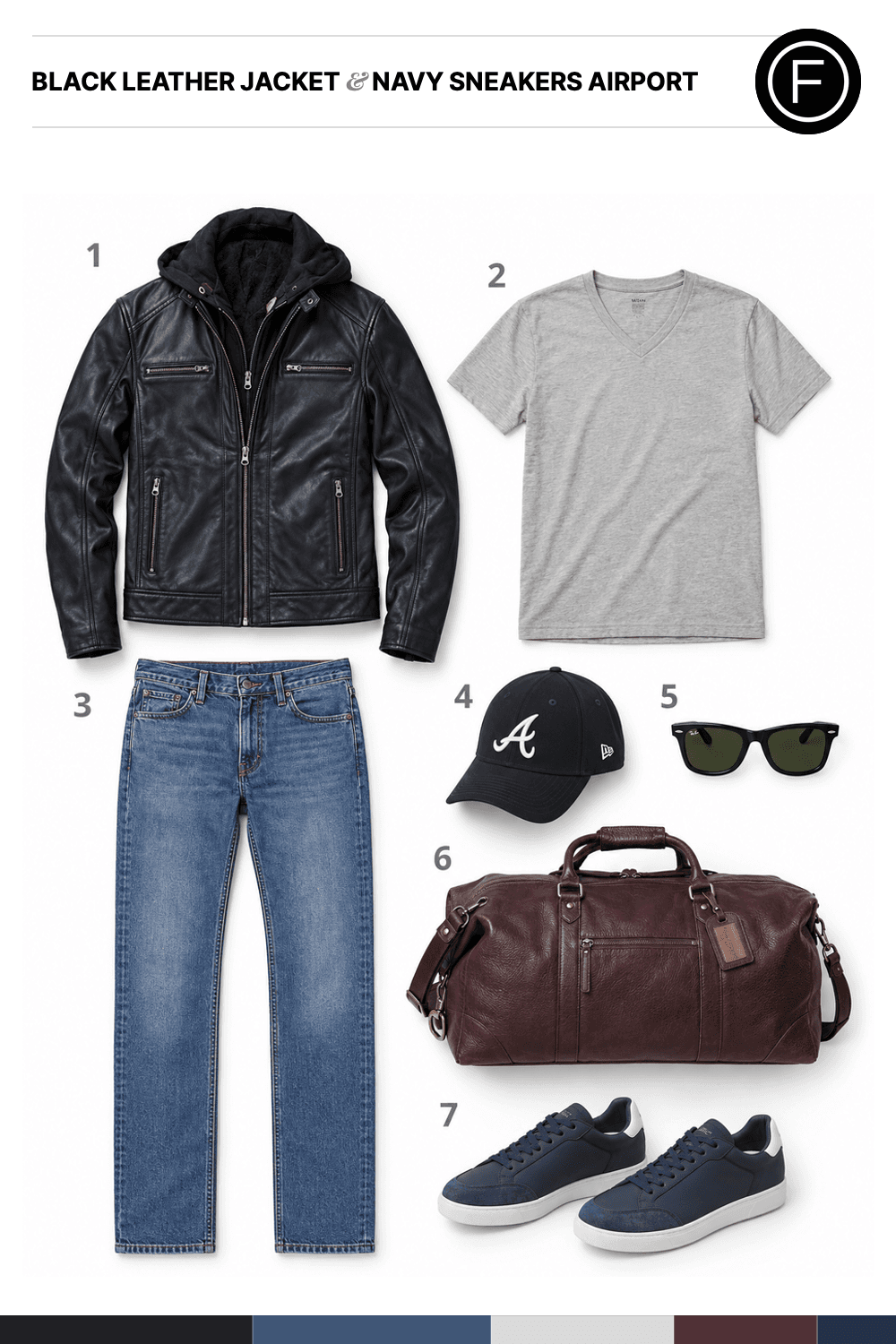 Luke Evans’s Black Leather Jacket & Navy Sneakers Airport Outfit