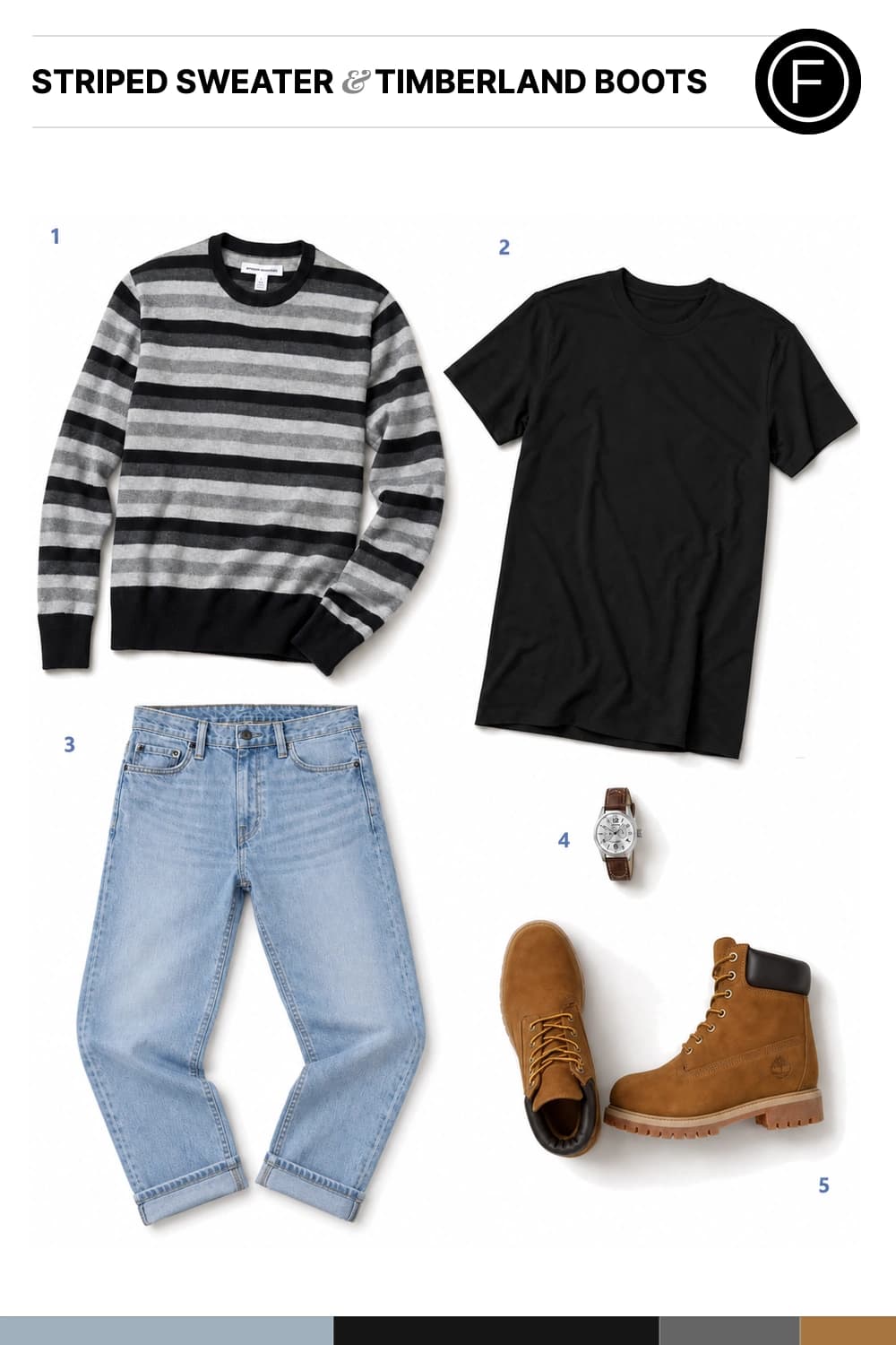 Michael B. Jordan’s Striped Sweater & Timberland Boots Outfit