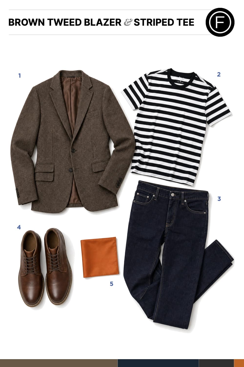Nick Jonas’s Brown Tweed Blazer & Striped Tee Outfit