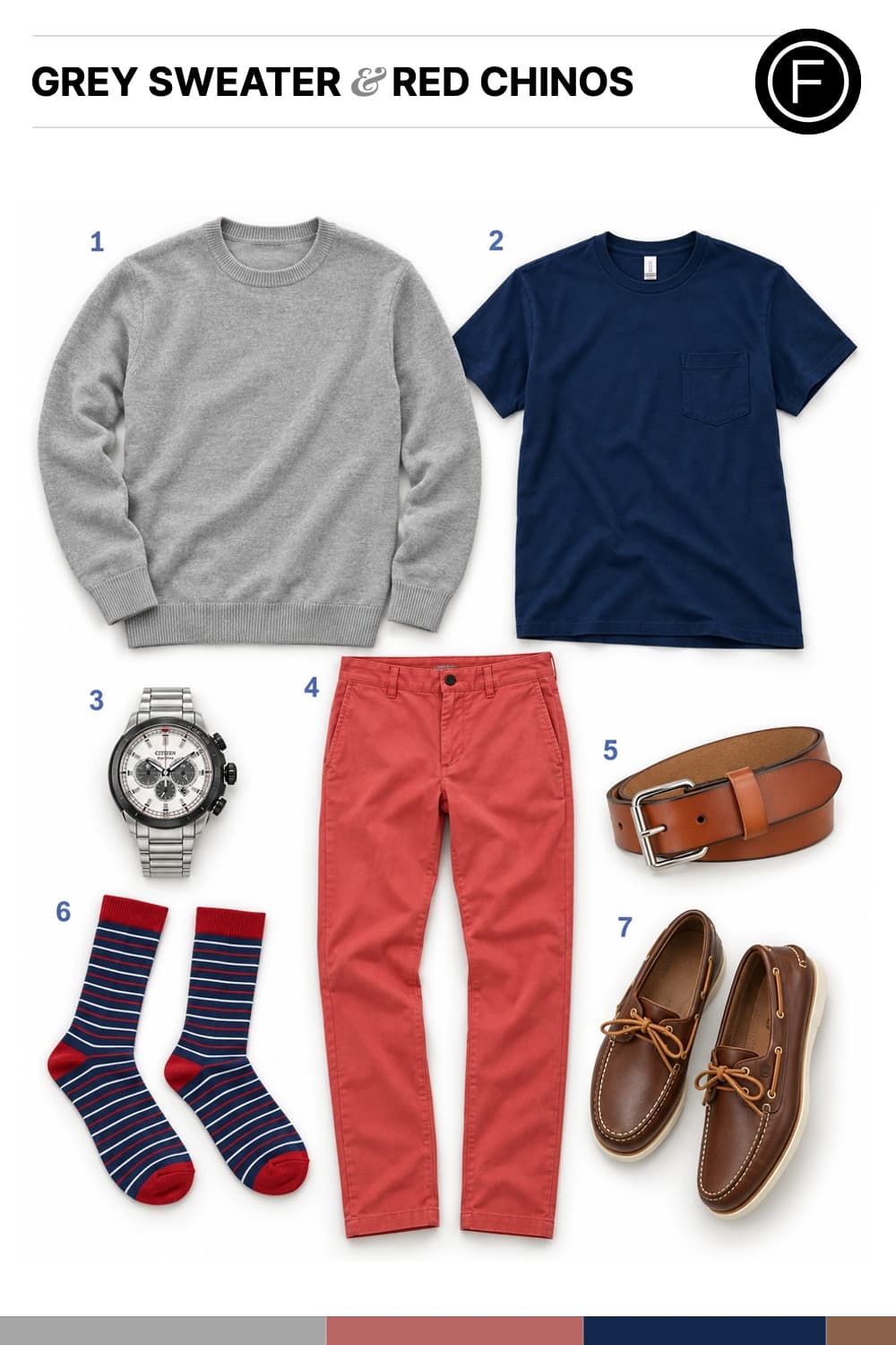 Sasha Roiz’s Grey Sweater & Red Chinos Outfit