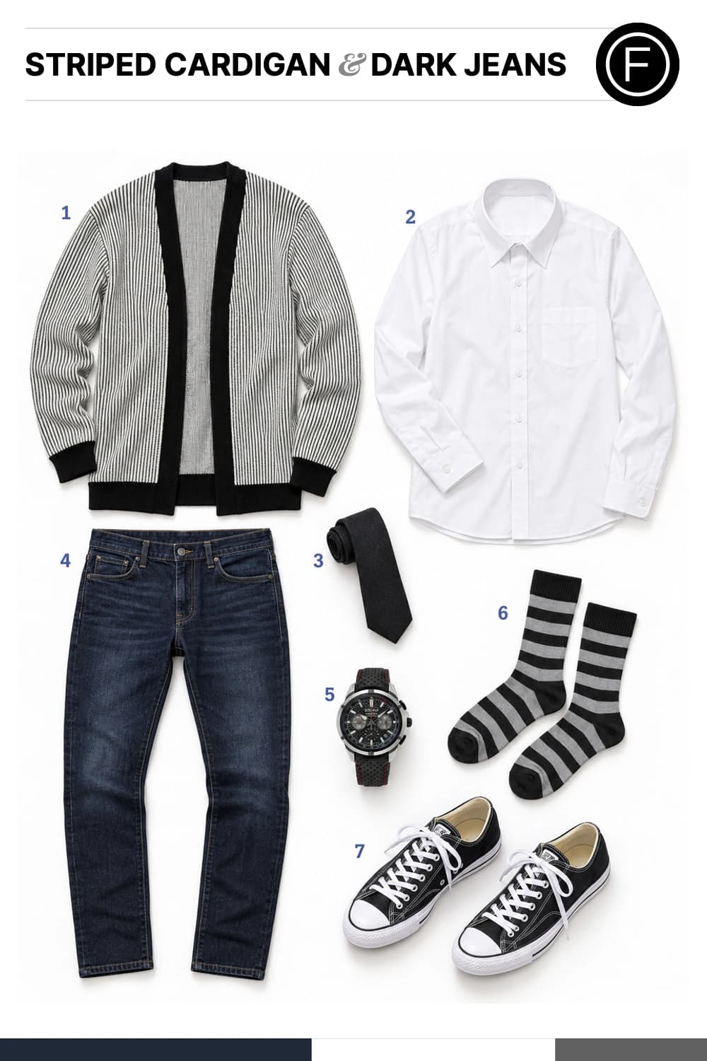 Shia LaBeouf’s Striped Cardigan & Dark Jeans Outfit