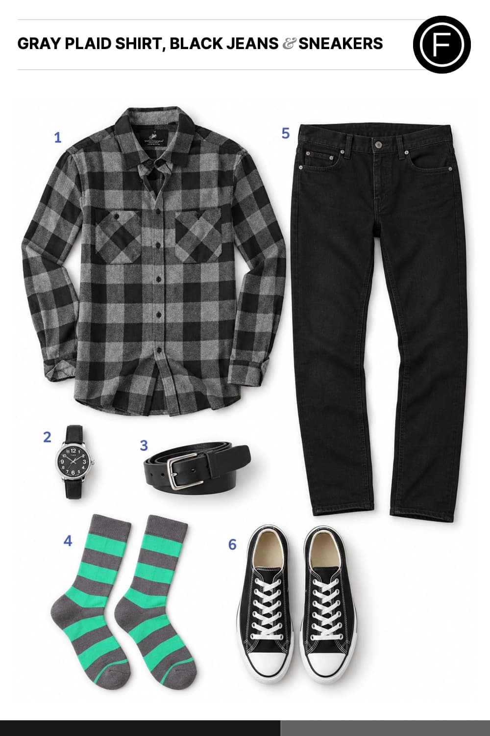 Theo James’s Gray Plaid Shirt, Black Jeans & Sneakers Outfit