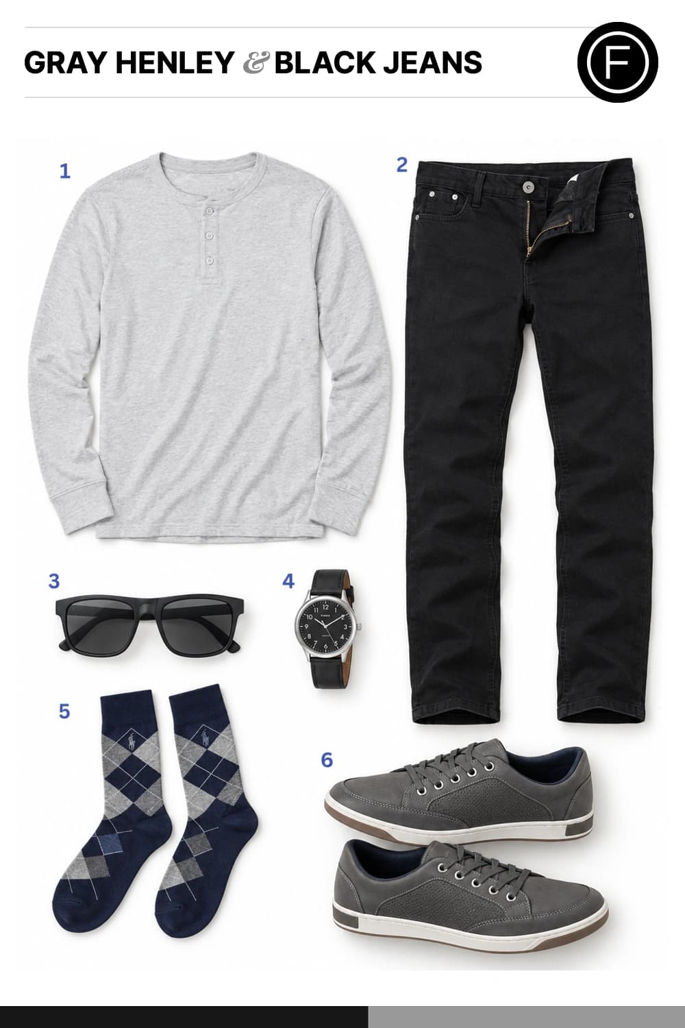 Theo James’s Gray Henley & Black Jeans Outfit