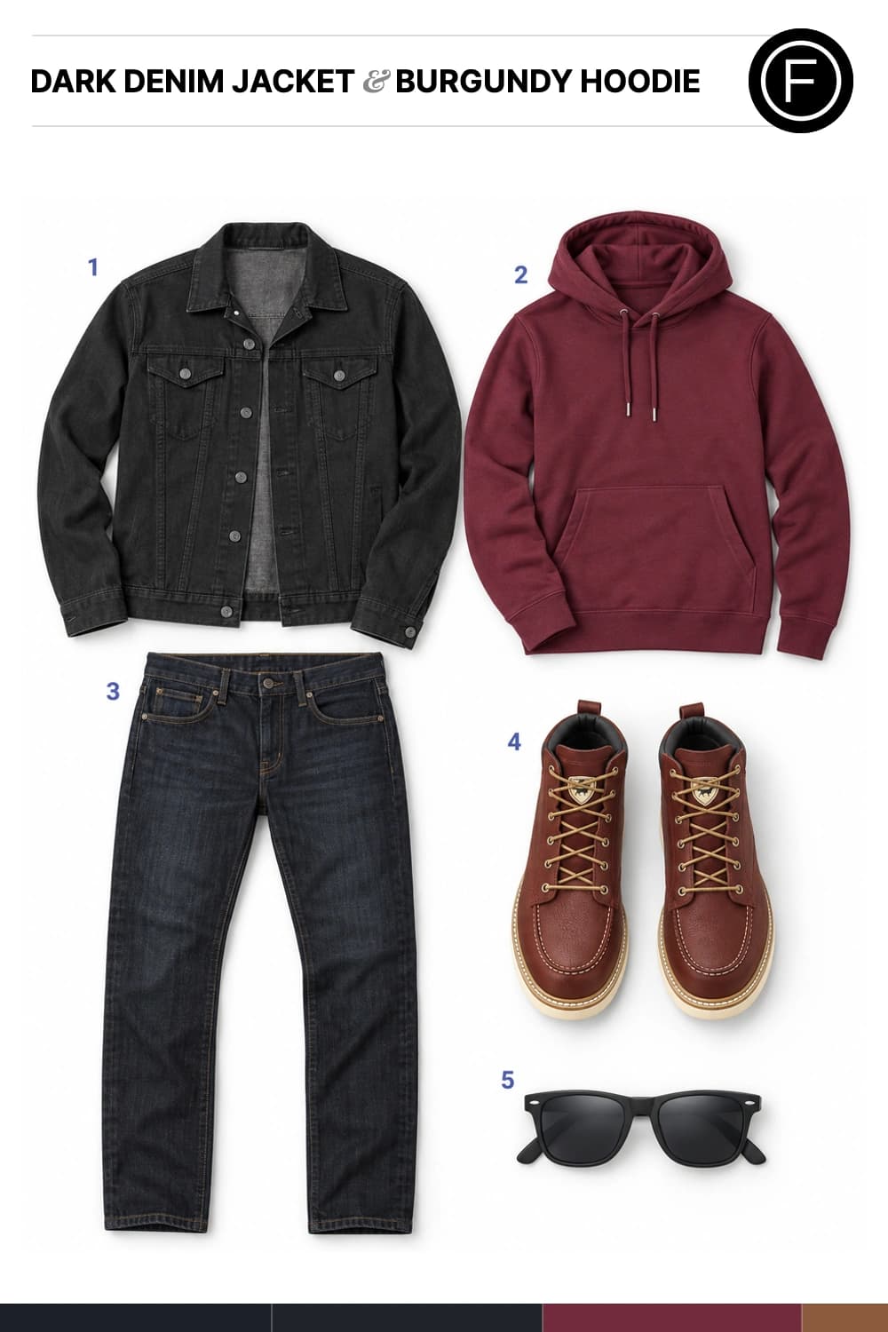 Zac Efron’s Dark Denim Jacket & Burgundy Hoodie Outfit