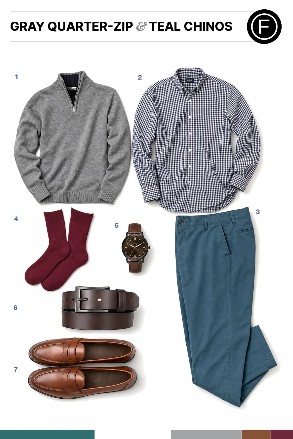Zac Efron’s Gray Quarter-Zip & Teal Chinos Outfit